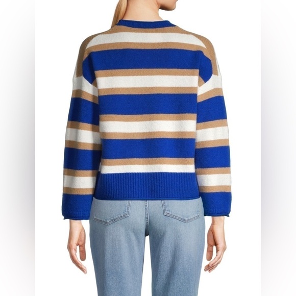 NWT MADEWELL Striped Crewneck Wool Fuzzy Sweater Blue XS - Picture 2 of 5